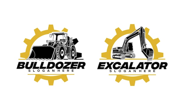 Excavator and Bulldozer logo designs concept vector illustration icon for housing development building repair construction and procurement of heavy equipment