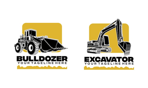 Excavator and Bulldozer logo designs concept vector illustration icon for housing development building repair construction and procurement of heavy equipment