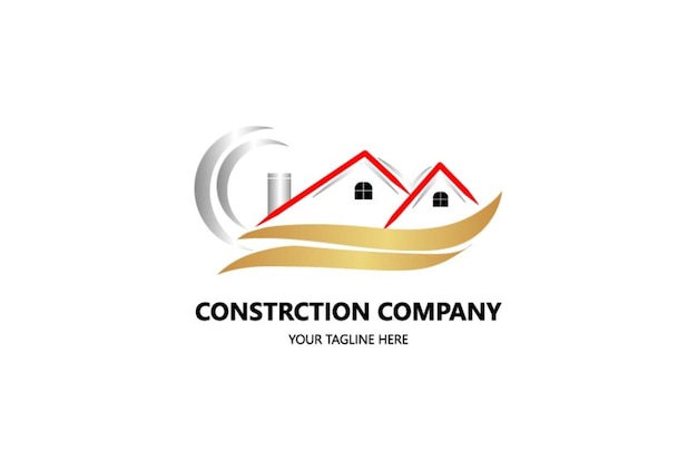 Excavator and construction logo with house