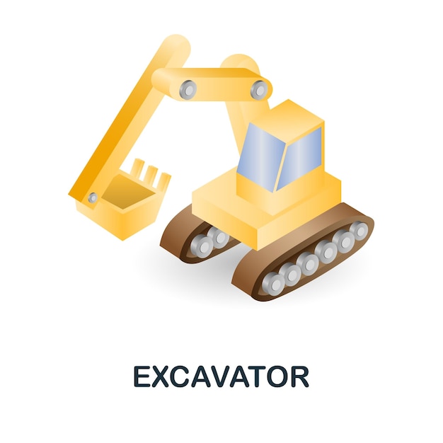 Excavator icon 3d illustration from construction instruments collection Creative Excavator 3d icon for web design templates infographics and more