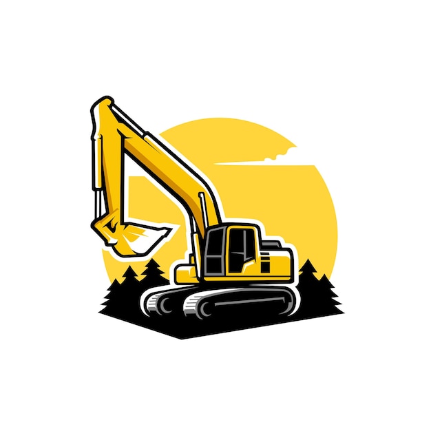 excavator loader - heavy construction machine illustration logo vector