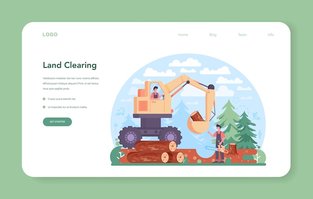 Excavator operator web banner or landing page.  City development. Flat vector illustration