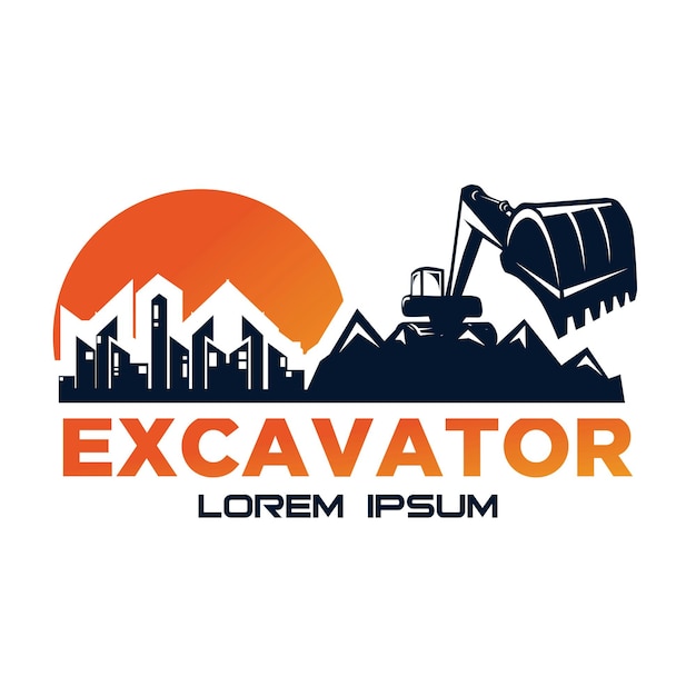 Excavator Vector Logo Template. Excavator logo. Excavator isolated. Digger, construction, backhoe, construction business icon. Construction equipment design elements.