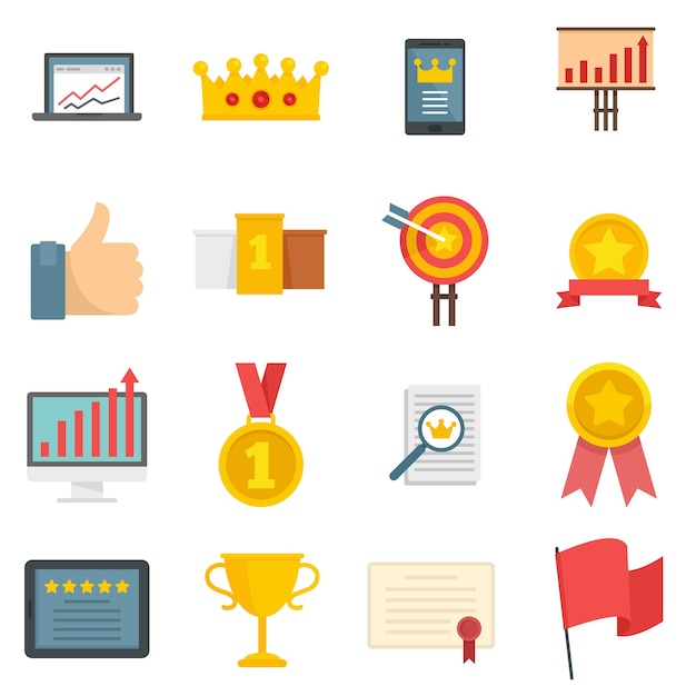 Excellence icons set. Flat set of excellence vector icons isolated on white background