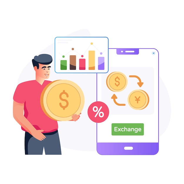 An exchange rate vector character illustration