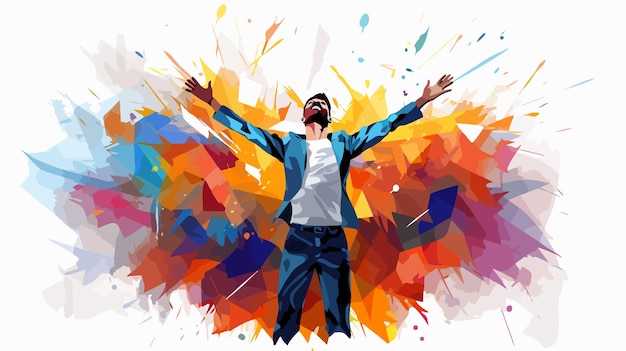 Excited Abstract Man with Raised Arms Illustration