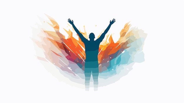 Excited Abstract Man with Raised Arms Illustration