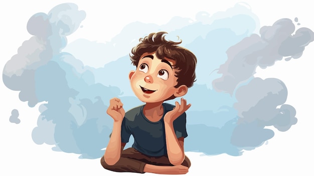 Vector excited boy with thought bubble cartoon illustration