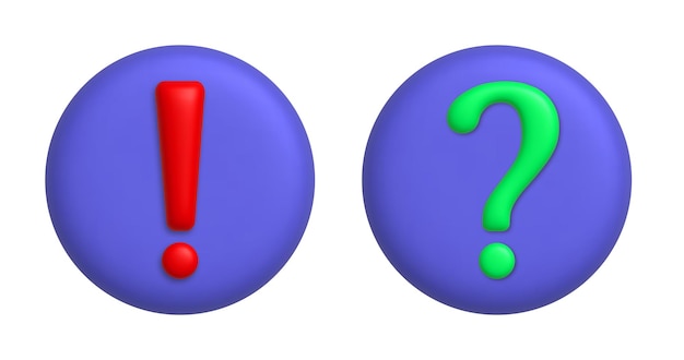 Exclamatory and interrogative mark 3d icons on purple round button 3d vector design elements