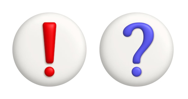 Exclamatory and interrogative mark 3d icons on white round button 3d vector realistic design element