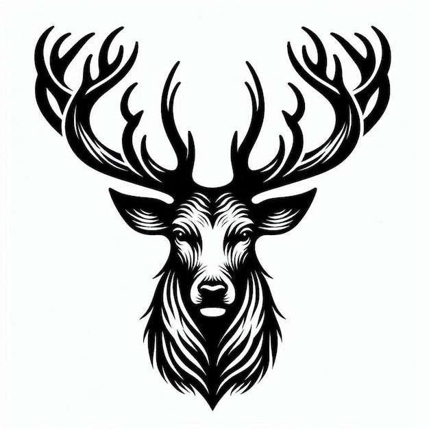 Exclusive art Silhouette art Deer head front vector Contour Drawing white black white background