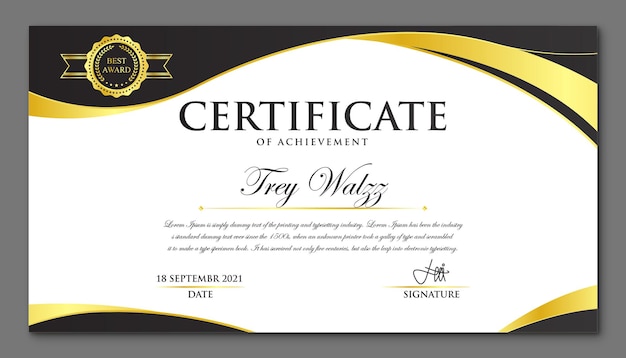 Exclusive black and gold certificate