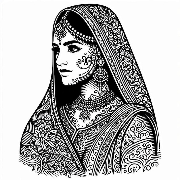 exclusive DulhaDulhan Portrait Mehndi Design Simple Design for High Quality vector Black and White