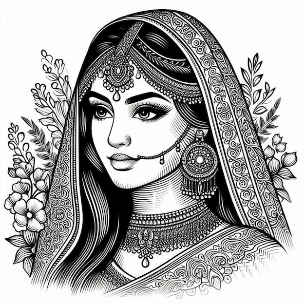 Vector exclusive dulhadulhan portrait mehndi design simple design for high quality vector black and white