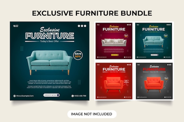 Vector exclusive furniture advertisement sales social media post set template furniture store promotion