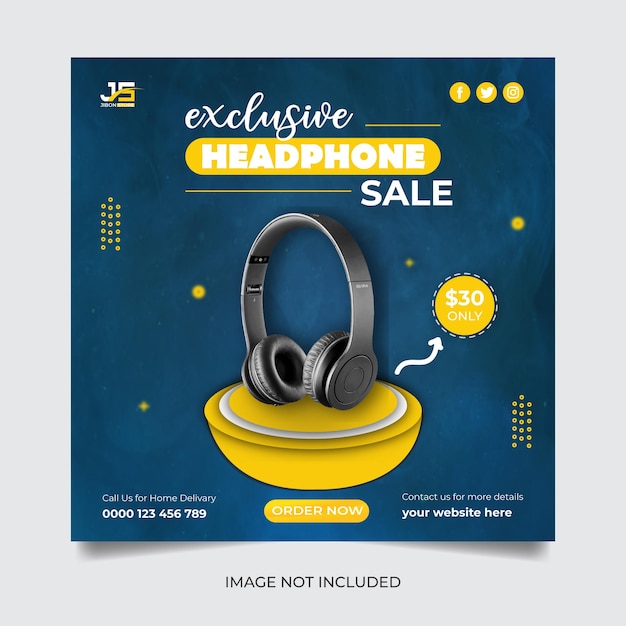 Exclusive headphone sale social media banner template