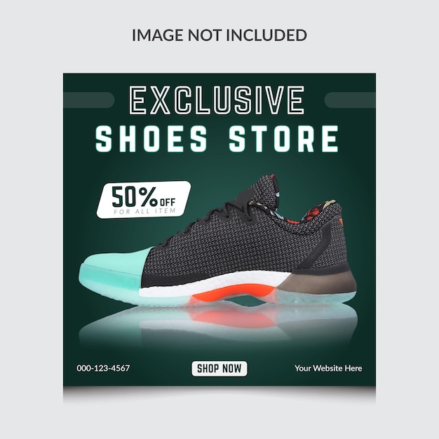 Exclusive Shoes store social media post and Instagram post banner template