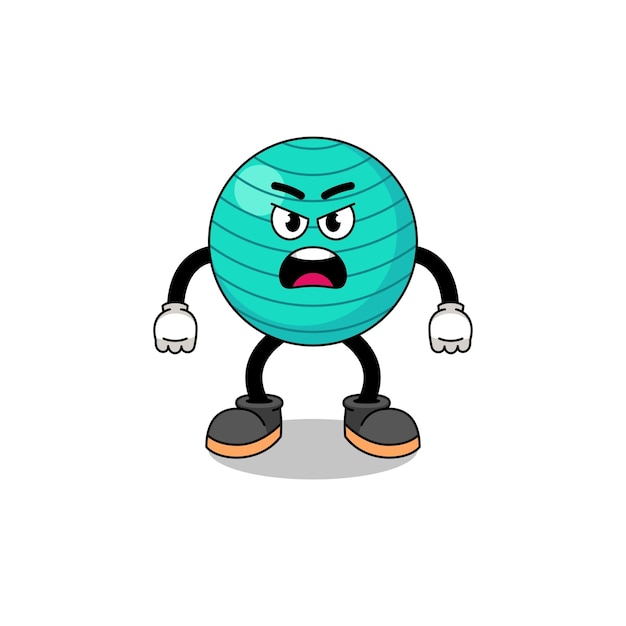 Exercise ball cartoon illustration with angry expression character design