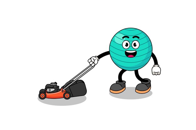 Exercise ball illustration cartoon holding lawn mower character design