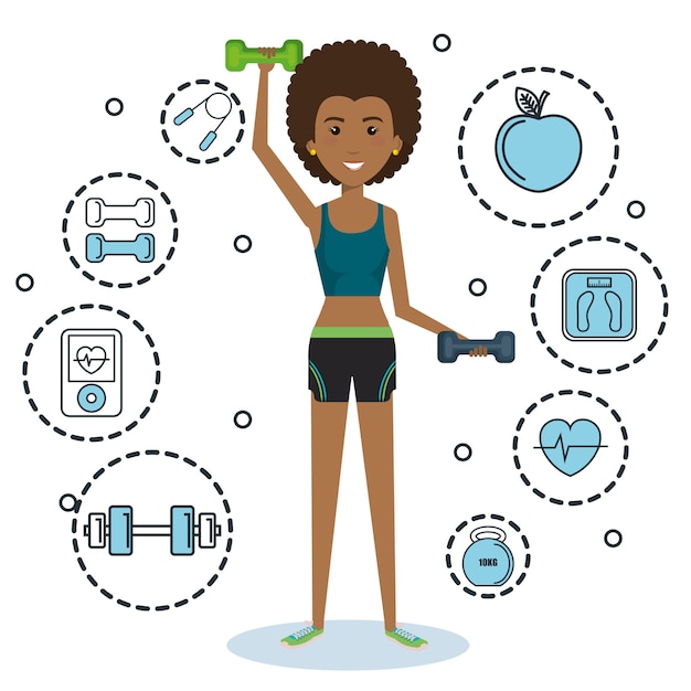 Exercising afro american holding dumbbells