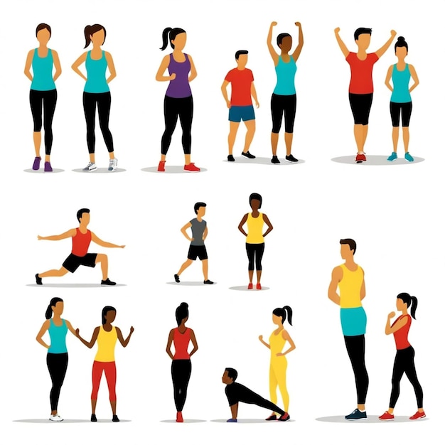 Vector exercising together vector set white background isolated a high