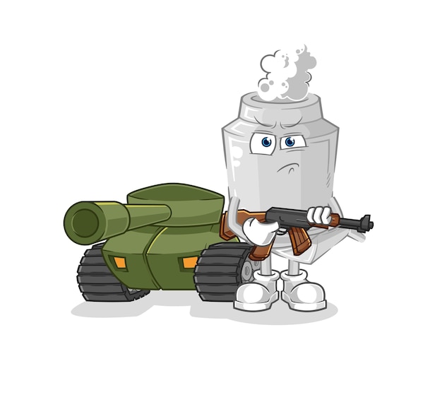 Exhaust soldier with tank character cartoon mascot vector