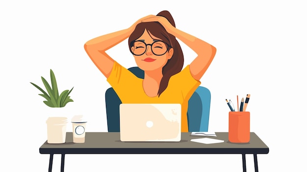 Vector exhausted businesswoman sitting with fatigue and despair