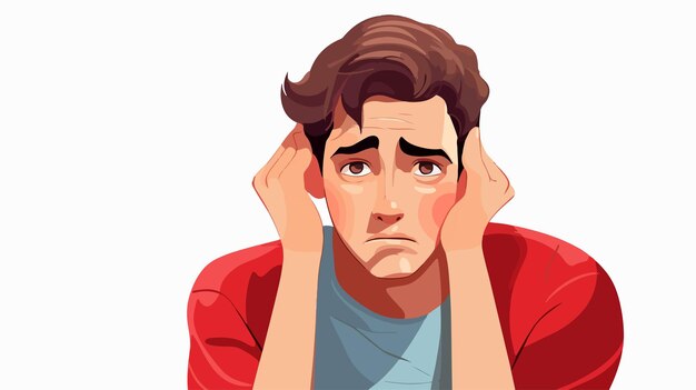 Exhausted Cartoon of Young Good Looking Man Feeling Tired and Sick