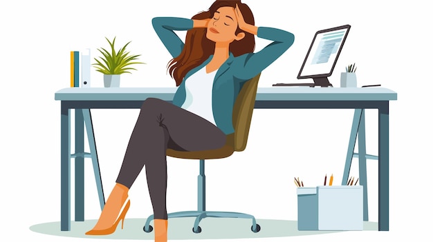 Exhausted Female Business Owner Resting with Hands Behind Head