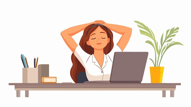 Exhausted Female Business Owner Resting with Hands Behind Head