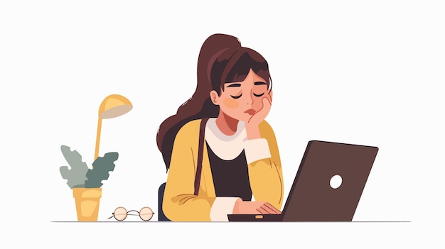 Exhausted Female Professional with Laptop Vector Illustration