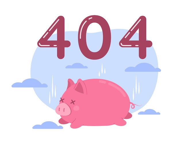 Exhausted pink piggy vector empty state illustration