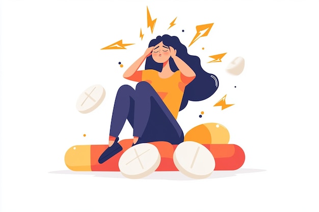 Vector exhausted woman sitting top illustration