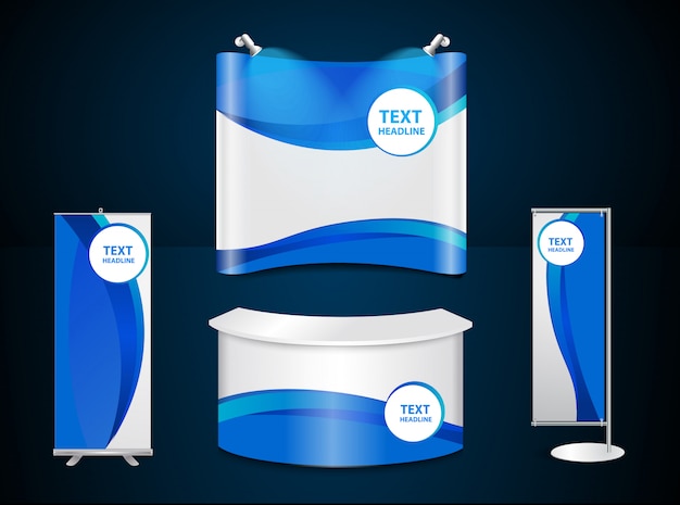 Vector exhibition stands with blue corporate identity template