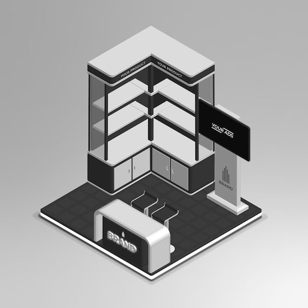 Exhibiton stand mockup 3d isometric vector