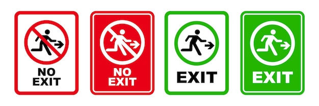 Exit area prohibeted sign emergency escape evacuation printable symbol set silhouette icon design