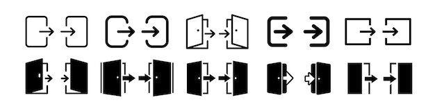 Exit and entry icon set Log in log out icon set