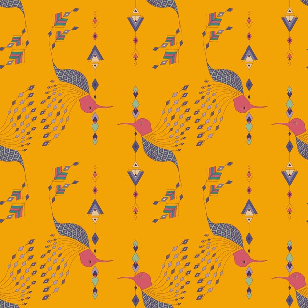 Vector exotic aztec birds seamless pattern. geometric abstract tribal style.