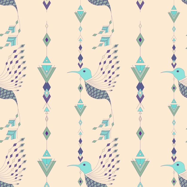 Vector exotic aztec birds seamless pattern