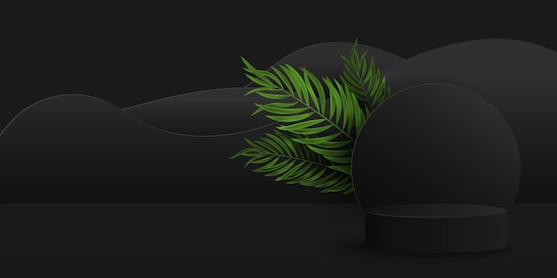 Exotic black pedestal with palm leaf.