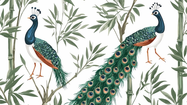 Vector exotic chinoiserie peacock seamless pattern for creative projects