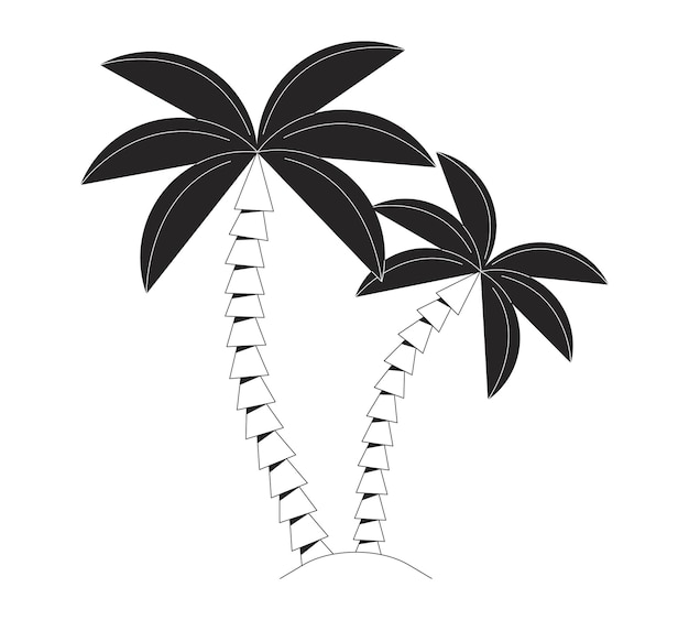 Exotic coconut trees flat monochrome isolated vector object Decorative palm tree Editable black and white line art drawing Simple outline spot illustration for web graphic design