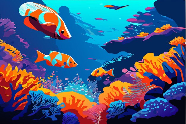 Vector exotic fish swimming in a coral reef vector illustration