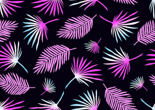 Exotic fluorescent palm leaves seamless pattern Tropical neon gradient background