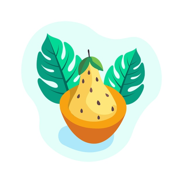 Exotic fruit and tropical leaves Vector illustration in flat style