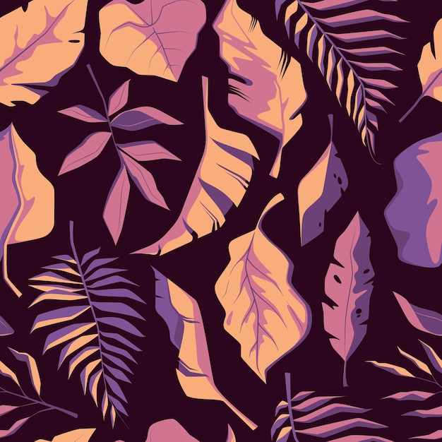 Exotic leaves pattern Seamless floral print of tropical jungle plants and flowers abstract botanical backdrop for fabric textile design Vector texture