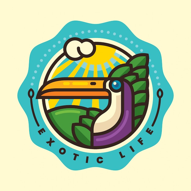 Exotic life sticker with bird in nature emblem