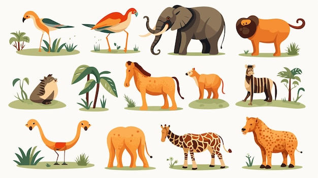 Vector exotic safari animals in the savannah and tropics