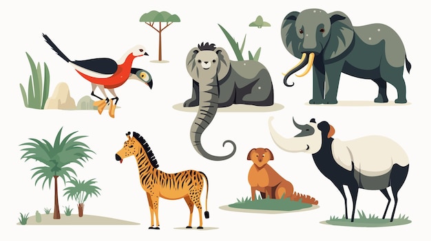 Vector exotic safari animals in the savannah and tropics