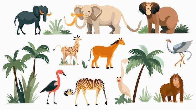 Vector exotic safari animals in the savannah and tropics